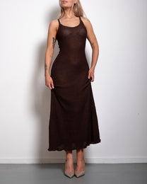 semi sheer knit beach coverup long dress brown | SEISHIKI STUDIO