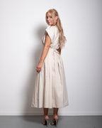 Shape enhancing cotton pleated shortsleeve front tie dress beige | SEISHIKI STUDIO