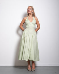 SEISHIKI STUDIO cotton halter stretchy back midi dress pastel green