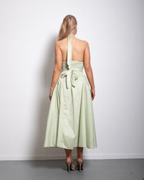 SEISHIKI STUDIO cotton halter stretchy back midi dress pastel green