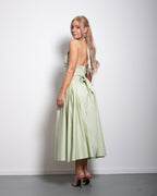 SEISHIKI STUDIO cotton halter stretchy back midi dress pastel green