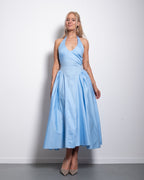 SEISHIKI STUDIO cotton halter stretchy back midi dress pastel blue