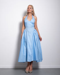 SEISHIKI STUDIO cotton halter stretchy back midi dress pastel blue