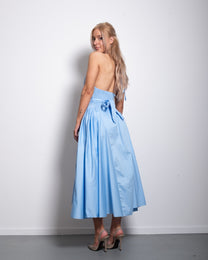 SEISHIKI STUDIO cotton halter stretchy back midi dress pastel blue