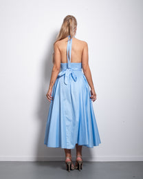 SEISHIKI STUDIO cotton halter stretchy back midi dress pastel blue