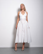 SEISHIKI STUDIO cotton halter stretchy back midi dress white