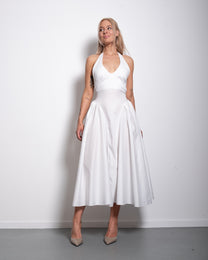 SEISHIKI STUDIO cotton halter stretchy back midi dress white