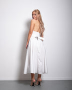 SEISHIKI STUDIO cotton halter stretchy back midi dress white