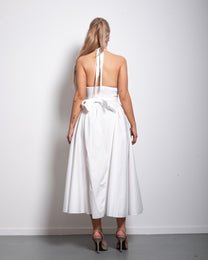SEISHIKI STUDIO cotton halter stretchy back midi dress white