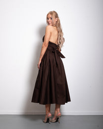 SEISHIKI STUDIO cotton halter stretchy back midi dress brown