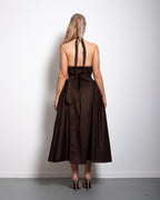 SEISHIKI STUDIO cotton halter stretchy back midi dress pastel brown