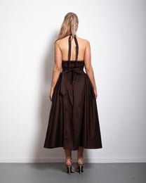 SEISHIKI STUDIO cotton halter stretchy back midi dress brown