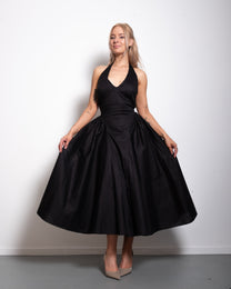 SEISHIKI STUDIO cotton halter stretchy back midi dress black