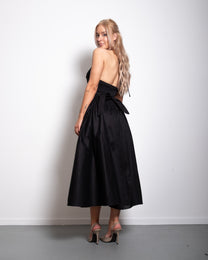 SEISHIKI STUDIO cotton halter stretchy back midi dress black