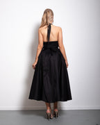 SEISHIKI STUDIO cotton halter stretchy back midi dress black