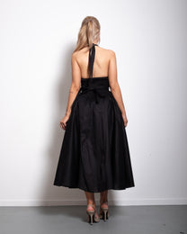 SEISHIKI STUDIO cotton halter stretchy back midi dress black