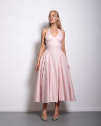 SEISHIKI STUDIO cotton halter stretchy back midi dress pastel pink