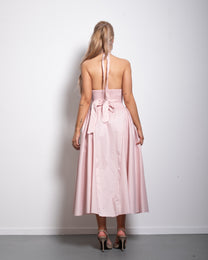 SEISHIKI STUDIO cotton halter stretchy back midi dress pastel pink