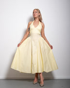 SEISHIKI STUDIO cotton halter stretchy back midi dress butter yellow