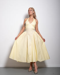 SEISHIKI STUDIO cotton halter stretchy back midi dress butter yellow