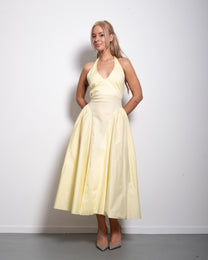 SEISHIKI STUDIO cotton halter stretchy back midi dress butter yellow