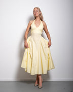 SEISHIKI STUDIO cotton halter stretchy back midi dress butter yellow