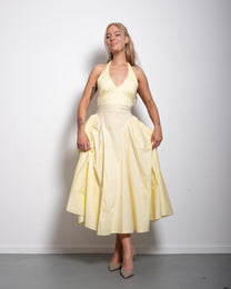 SEISHIKI STUDIO cotton halter stretchy back midi dress butter yellow