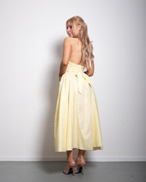SEISHIKI STUDIO cotton halter stretchy back midi dress butter yellow