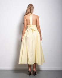 SEISHIKI STUDIO cotton halter stretchy back midi dress butter yellow