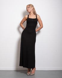 seishiki studio ultra stretchy soft tanktop top dress with button detail black