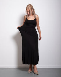 seishiki studio ultra stretchy soft tanktop top dress with button detail black