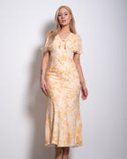 SEISHIKI STUDIO v neck flare sleeve floral midi dress yellow