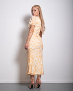 SEISHIKI STUDIO v neck flare sleeve floral midi dress yellow