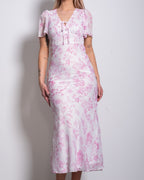 SEISHIKI STUDIO v neck flare sleeve floral midi dress pastel pink