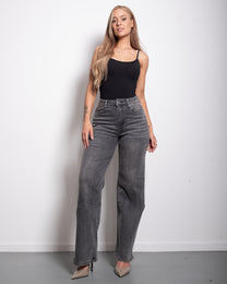 BUTTER FLEX - SUPER STRETCH High Waist Dark Grey Wide Leg Jeans - INSEAM 78CM | SEISHIKI STUDIO