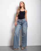 NON STRETCH SIDE FOLD SPLIT SPARKLE WIDE LEG JEANS - INSEAM 82CM | SEISHIKI STUDIO