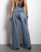 NON STRETCH SIDE FOLD SPLIT SPARKLE WIDE LEG JEANS - INSEAM 82CM | SEISHIKI STUDIO