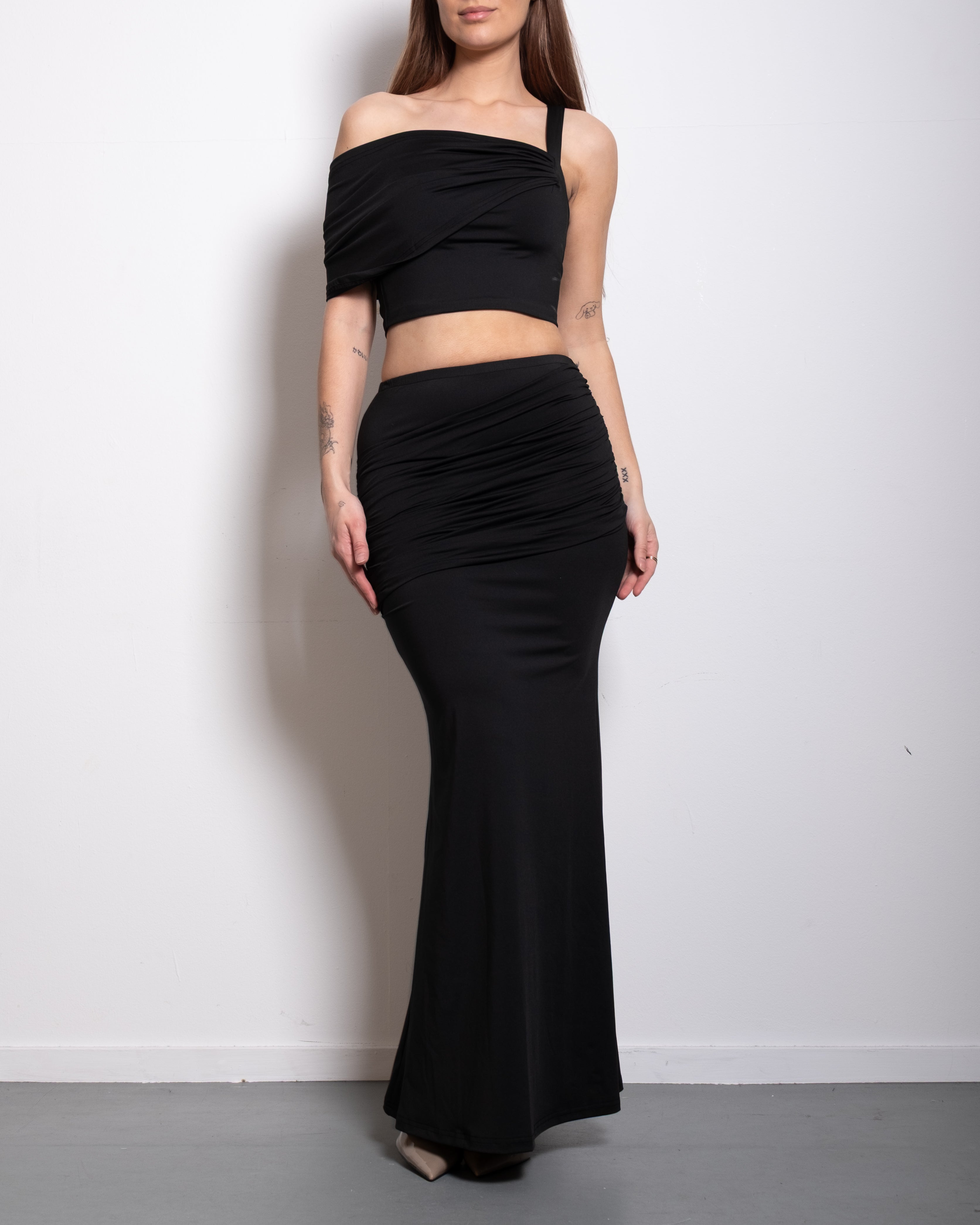 draped top and skirt set black | SEISHIKI STUDIO
