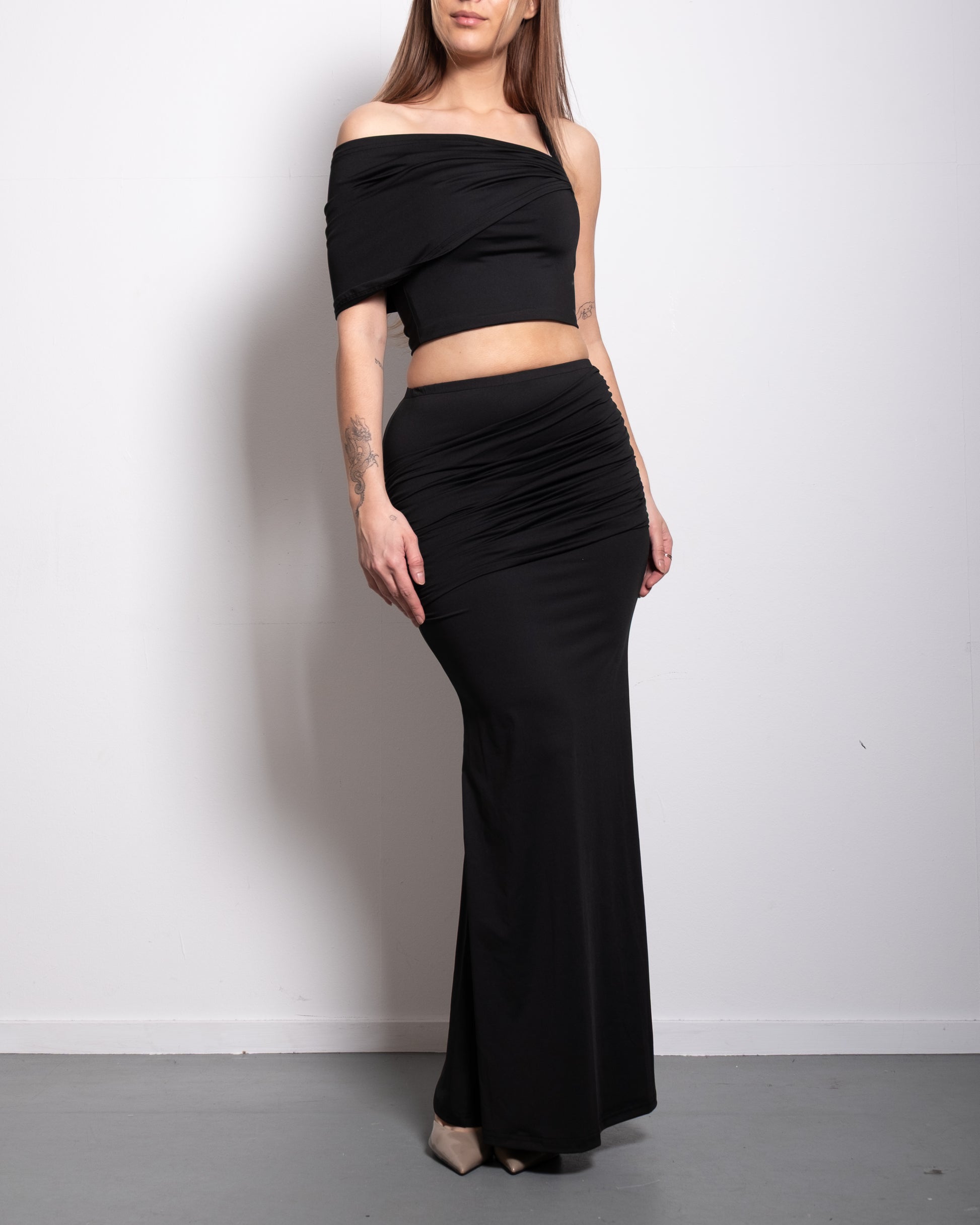 draped top and skirt set black | SEISHIKI STUDIO