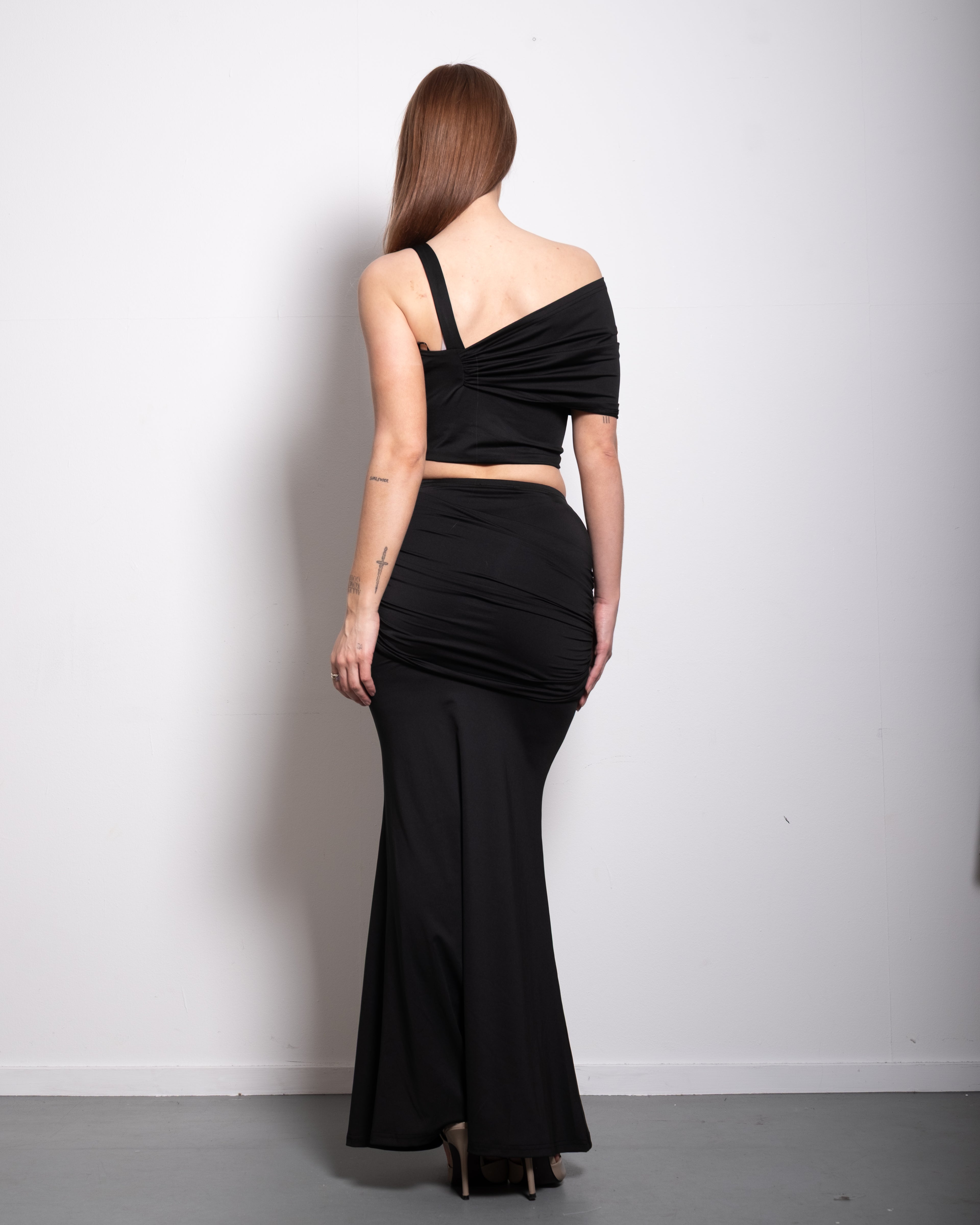 draped top and skirt set black | SEISHIKI STUDIO