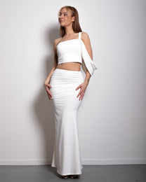 draped top and skirt set white | SEISHIKI STUDIO
