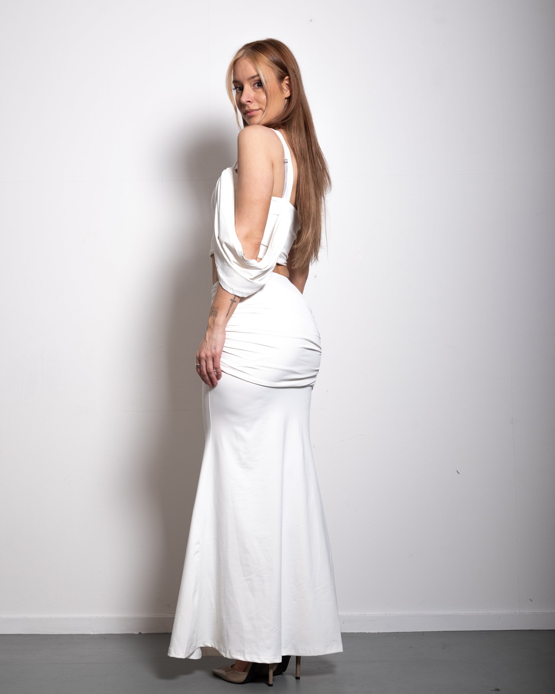 draped top and skirt set white | SEISHIKI STUDIO
