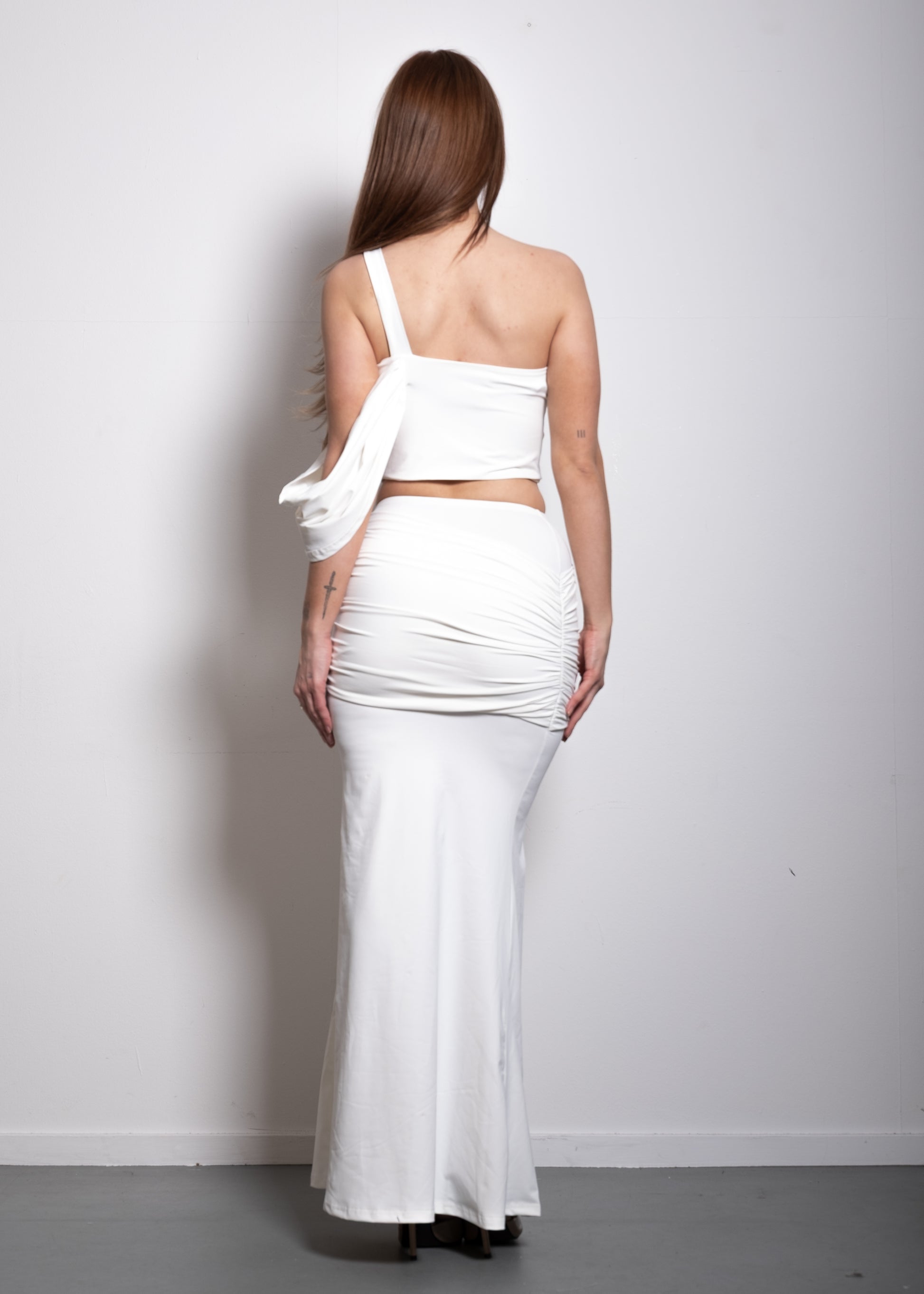 draped top and skirt set white | SEISHIKI STUDIO