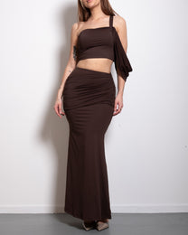 draped top and skirt set brown | SEISHIKI STUDIO