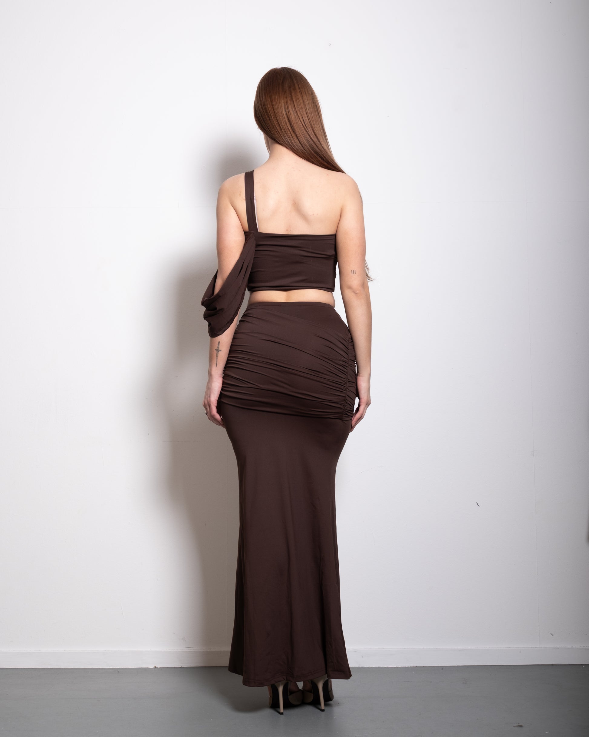 draped top and skirt set brown | SEISHIKI STUDIO