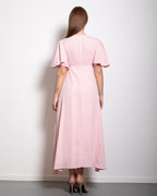 v neck flare sleeve midi dress pastel pink