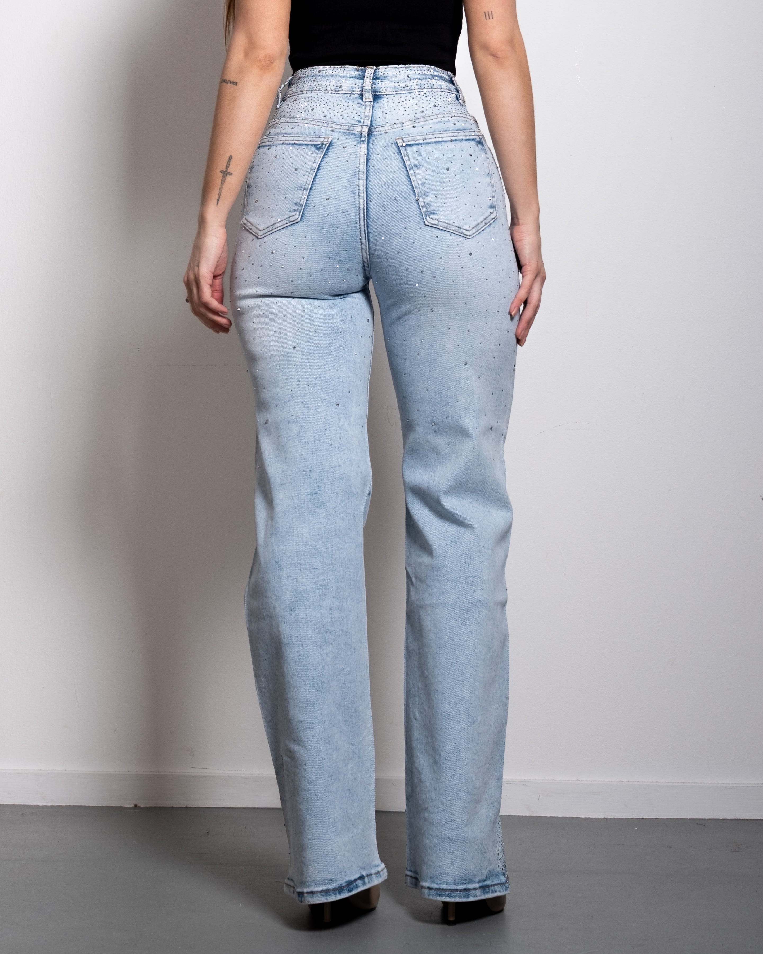 LIGHT WASH WITH DARK SHADING ALL OVER SPARKLE JEANS - INSEAM 80CM