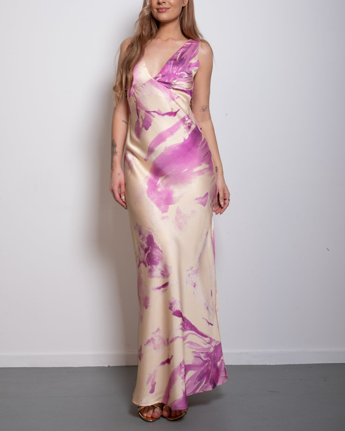 Twist Back Satin Maxi Dress Pastel Yellow | SEISHIKI STUDIO