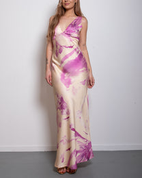 Twist Back Satin Maxi Dress Pastel Yellow | SEISHIKI STUDIO