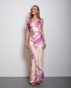 Twist Back Satin Maxi Dress Pastel Yellow | SEISHIKI STUDIO